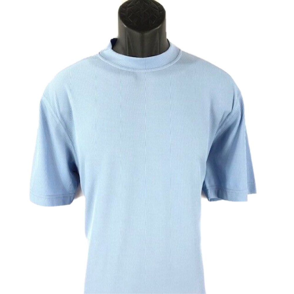 Log-in Uomo Dressy T-Shirt Sky Blue for Men Crew Neck Ribbed Corded Size Small
